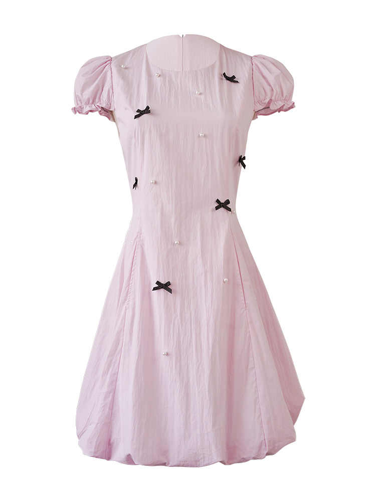Pink Puff Fluffy Flower Bud Dress - Image 4