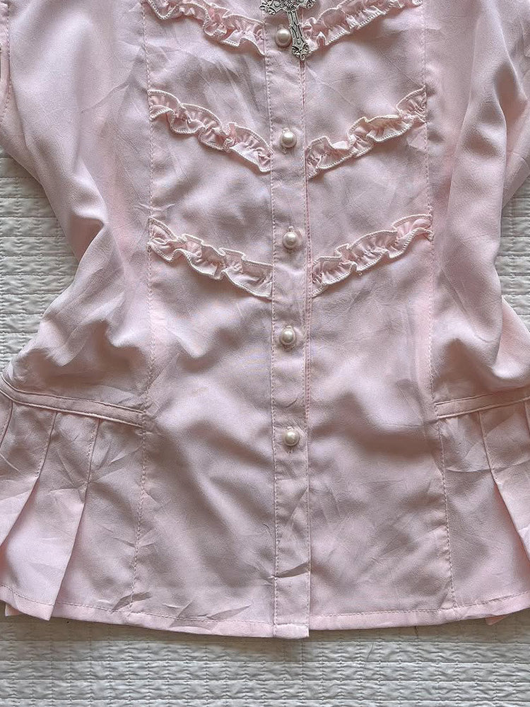 Pink Retro Sweet Lace Shirt - Image 3