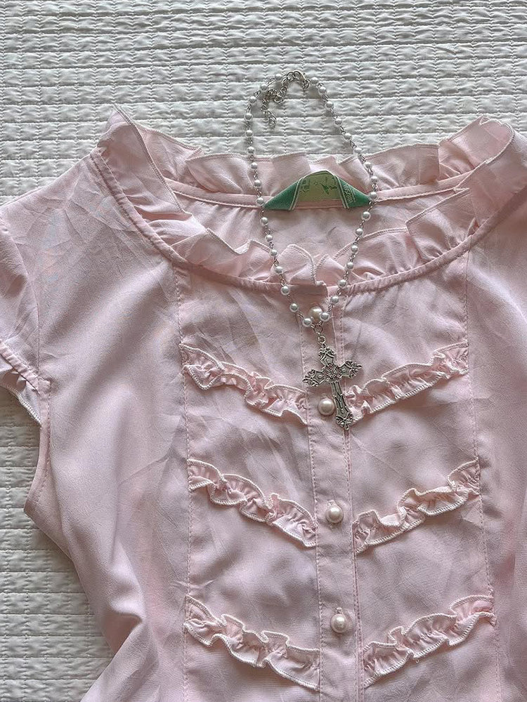 Pink Retro Sweet Lace Shirt - Image 4