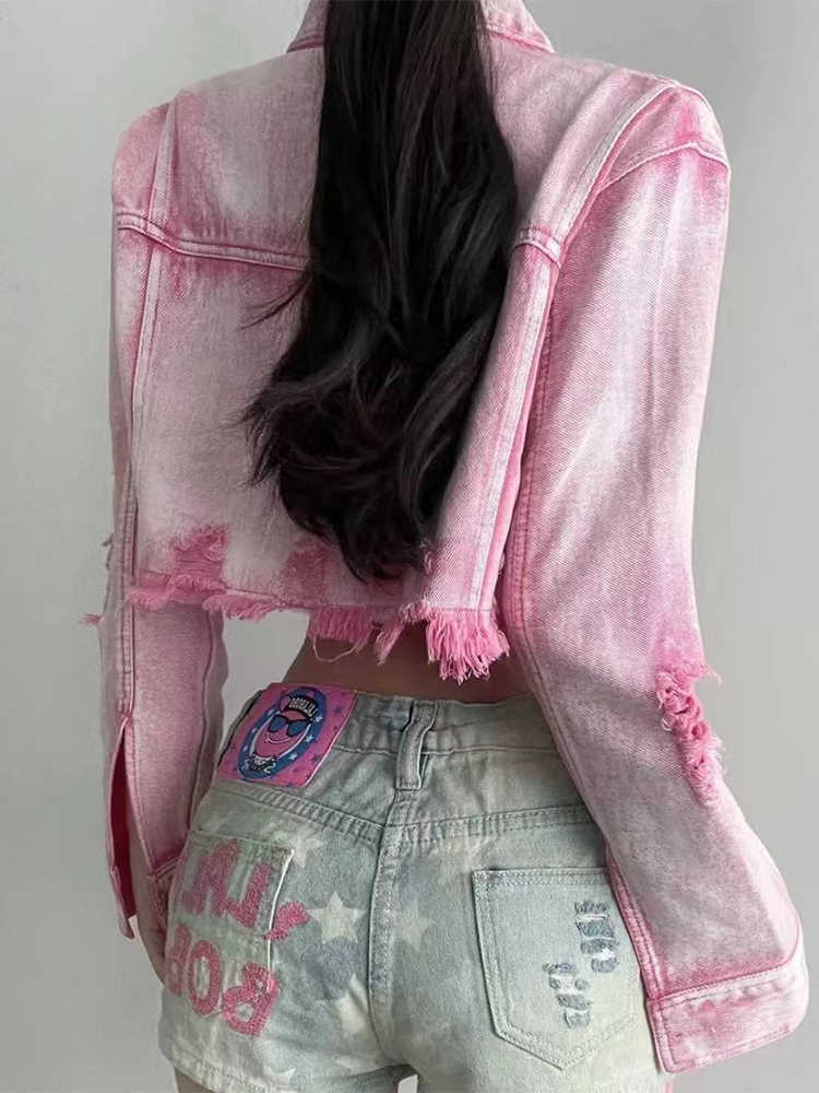 Y2K Pink Ripped Denim Crop Jacket - Image 5