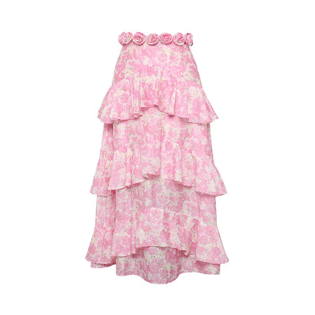 Pink Rose Floral Ruffle Halter Top & Skirt - Image 3