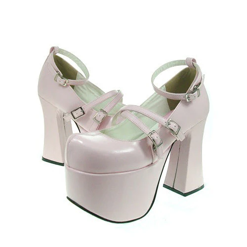 Pink Round Toe Scalloped Platform Heel High Lolita Shoes - Image 2