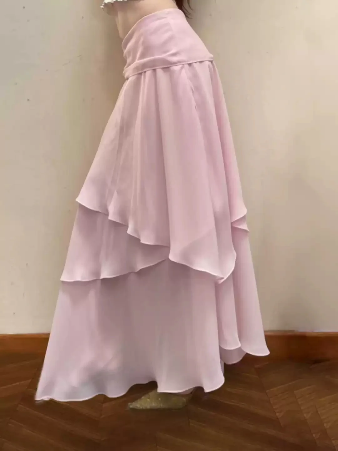 Pink Ruffled Mesh Long Skirt - Image 2