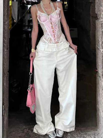 Pink Satin Lace Bow Bodysuit - Image 2