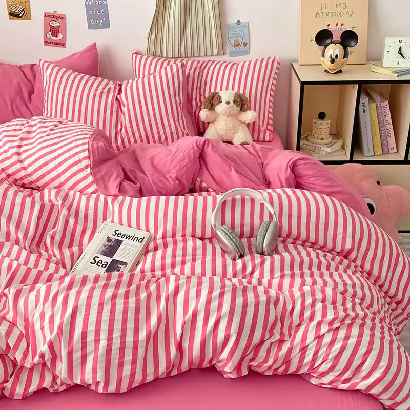 Pink Striped Duvet Cover Set - Image 3
