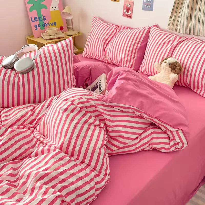 Pink Striped Duvet Cover Set - Image 4