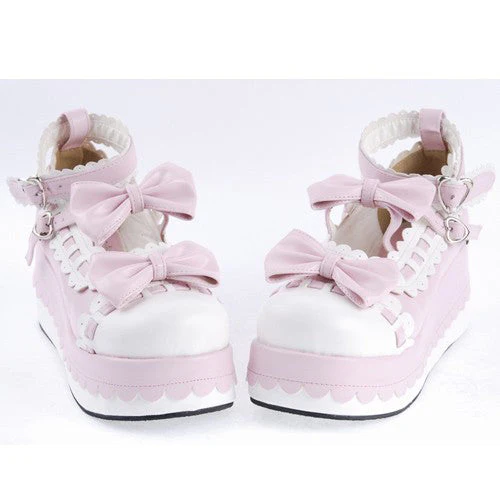 Pink Synthetic Leather Round Toe Ankle Straps Bow Decoration Platform Lolita Shoes - Image 3