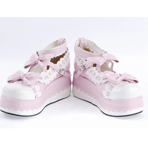 Pink Synthetic Leather Round Toe Ankle Straps Bow Decoration Platform Lolita Shoes - Image 4