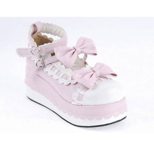 Pink Synthetic Leather Round Toe Ankle Straps Bow Decoration Platform Lolita Shoes - Image 6