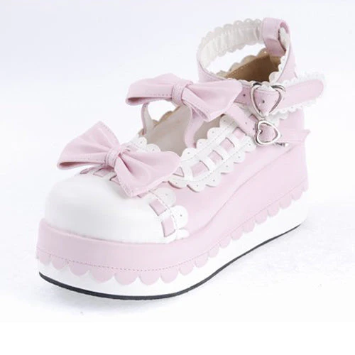 Pink Synthetic Leather Round Toe Ankle Straps Bow Decoration Platform Lolita Shoes - Image 7