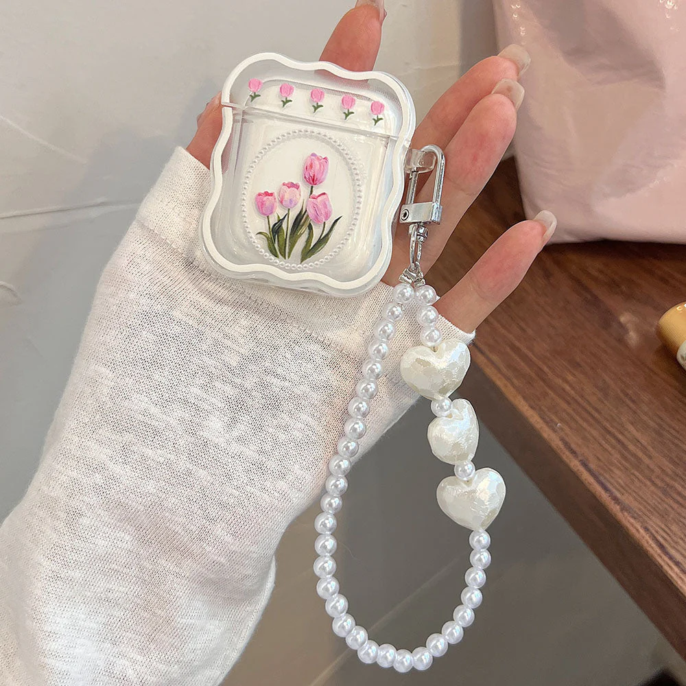 Pink Tulip & Pearl Airpod Case - Image 4