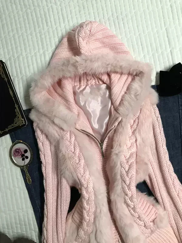 pink twist hooded sweater jacket - Image 3