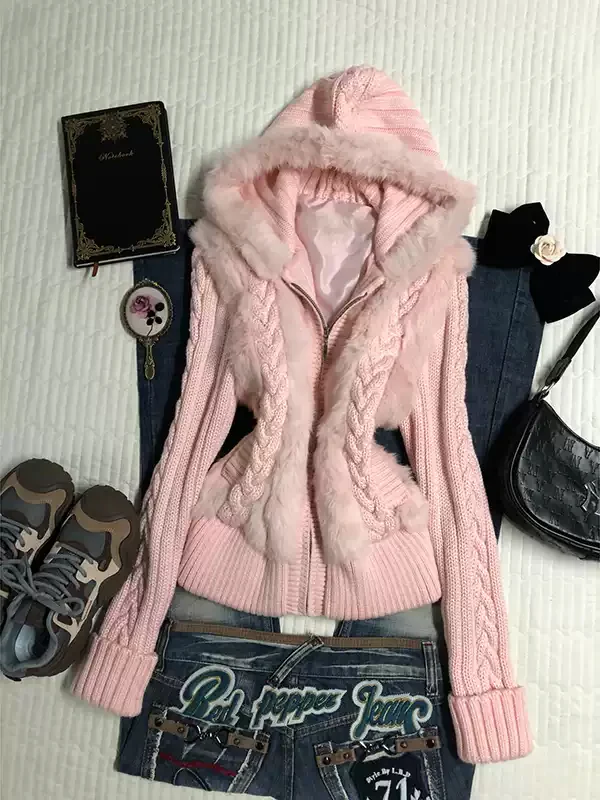 pink twist hooded sweater jacket - Image 4