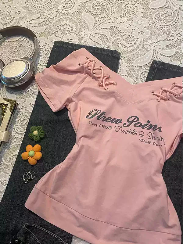 Pink V-neck T-shirt - Image 2