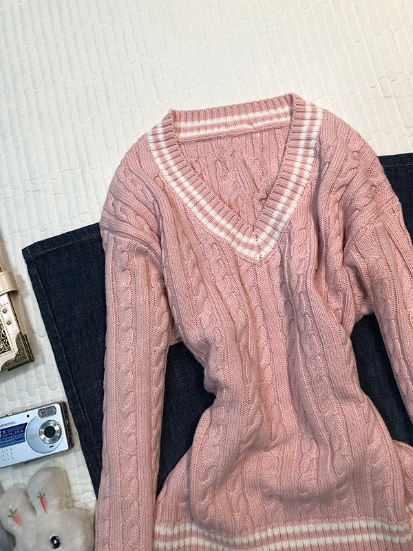 pink V-neck twist sweater - Image 4