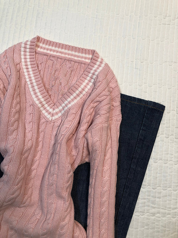 pink V-neck twist sweater - Image 5
