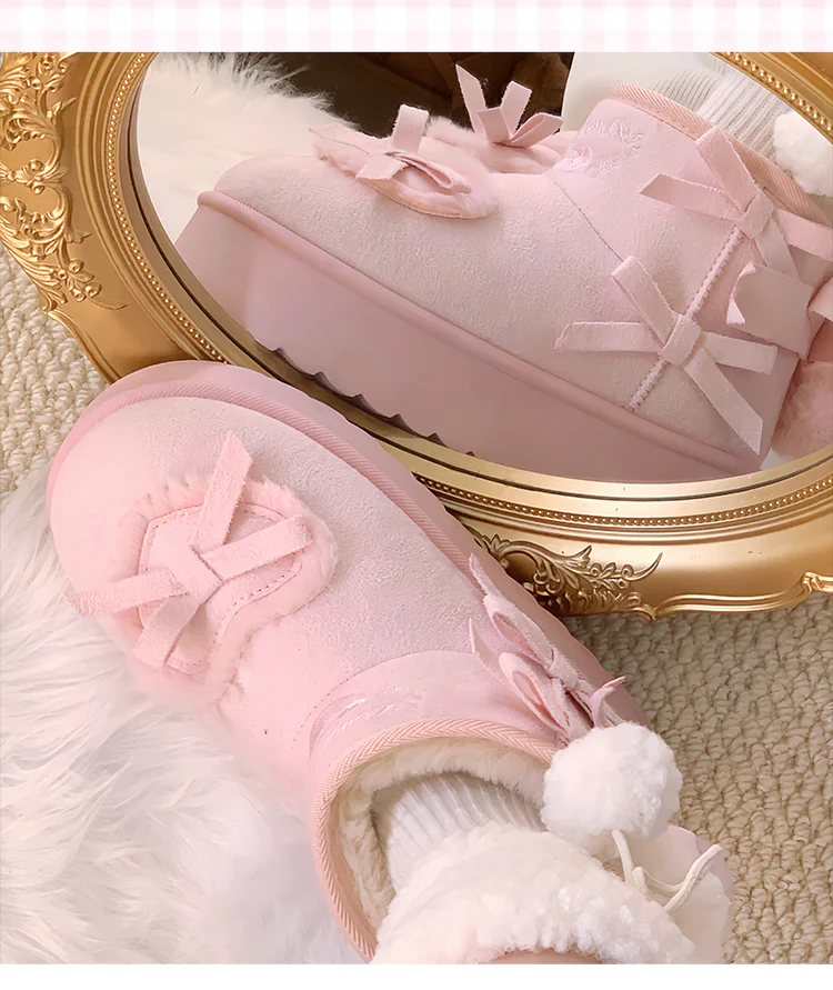 pink velvet heart-knot thick-soled snow boots - Image 3