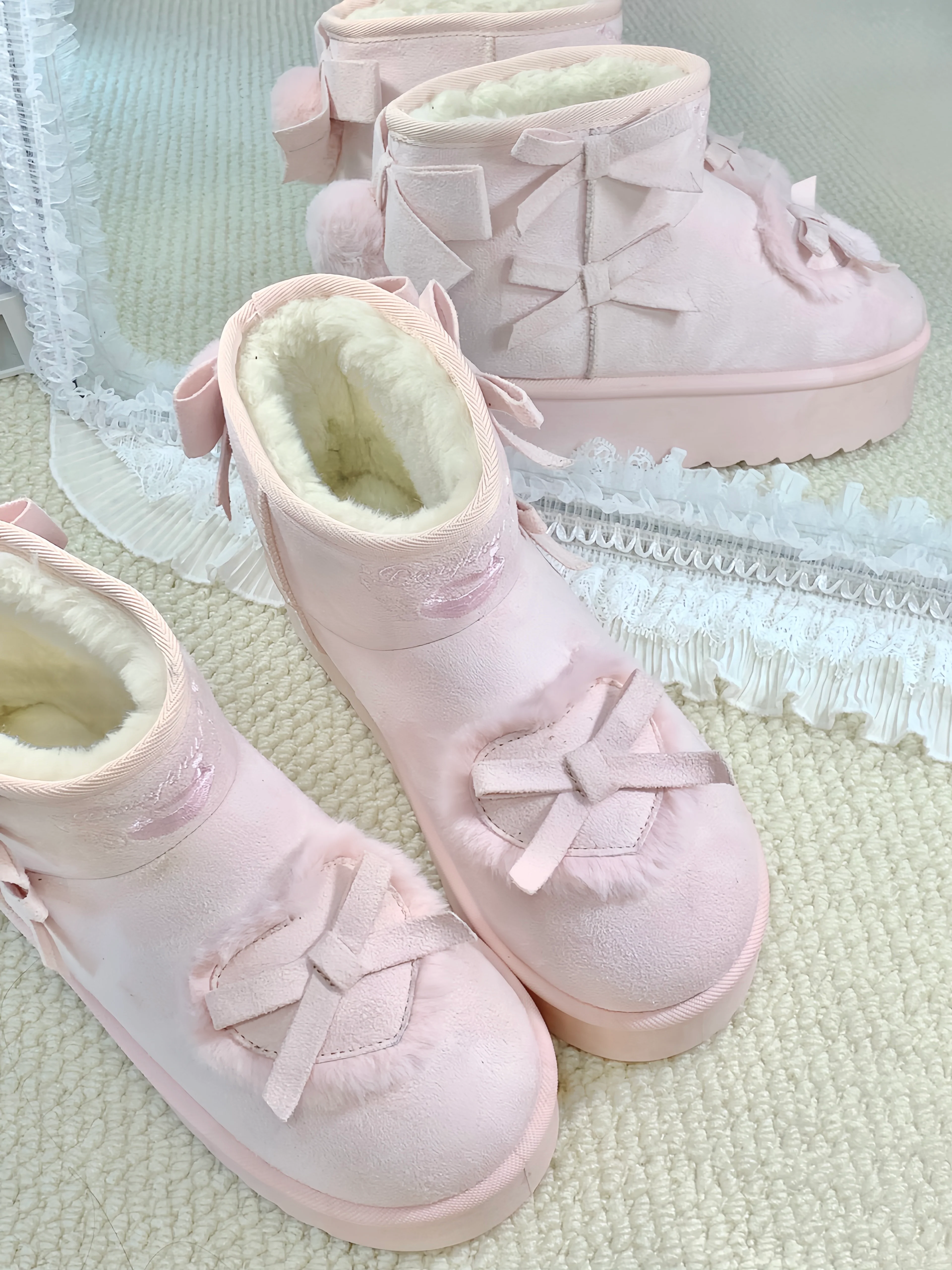 pink velvet heart-knot thick-soled snow boots - Image 7