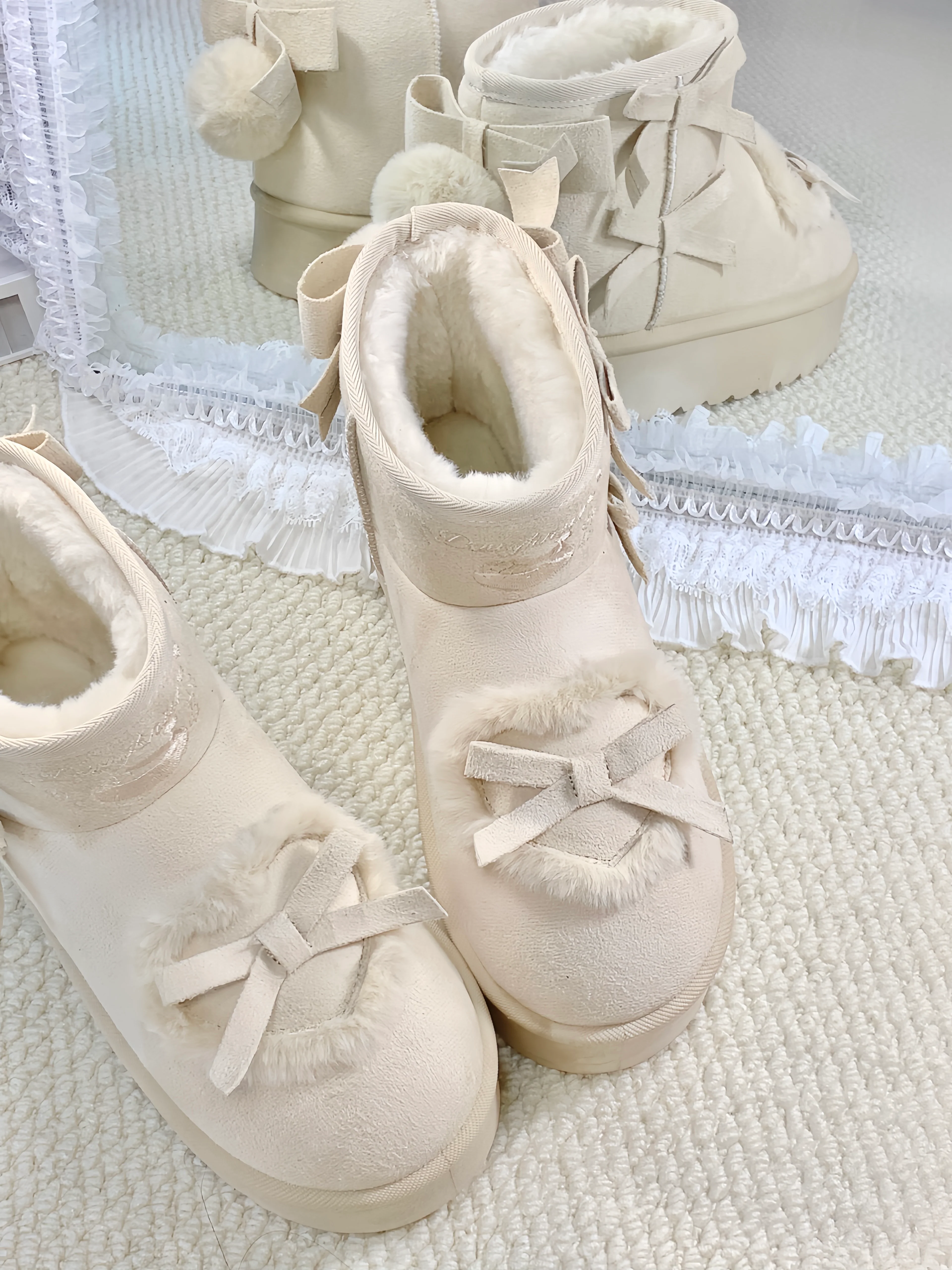pink velvet heart-knot thick-soled snow boots - Image 8