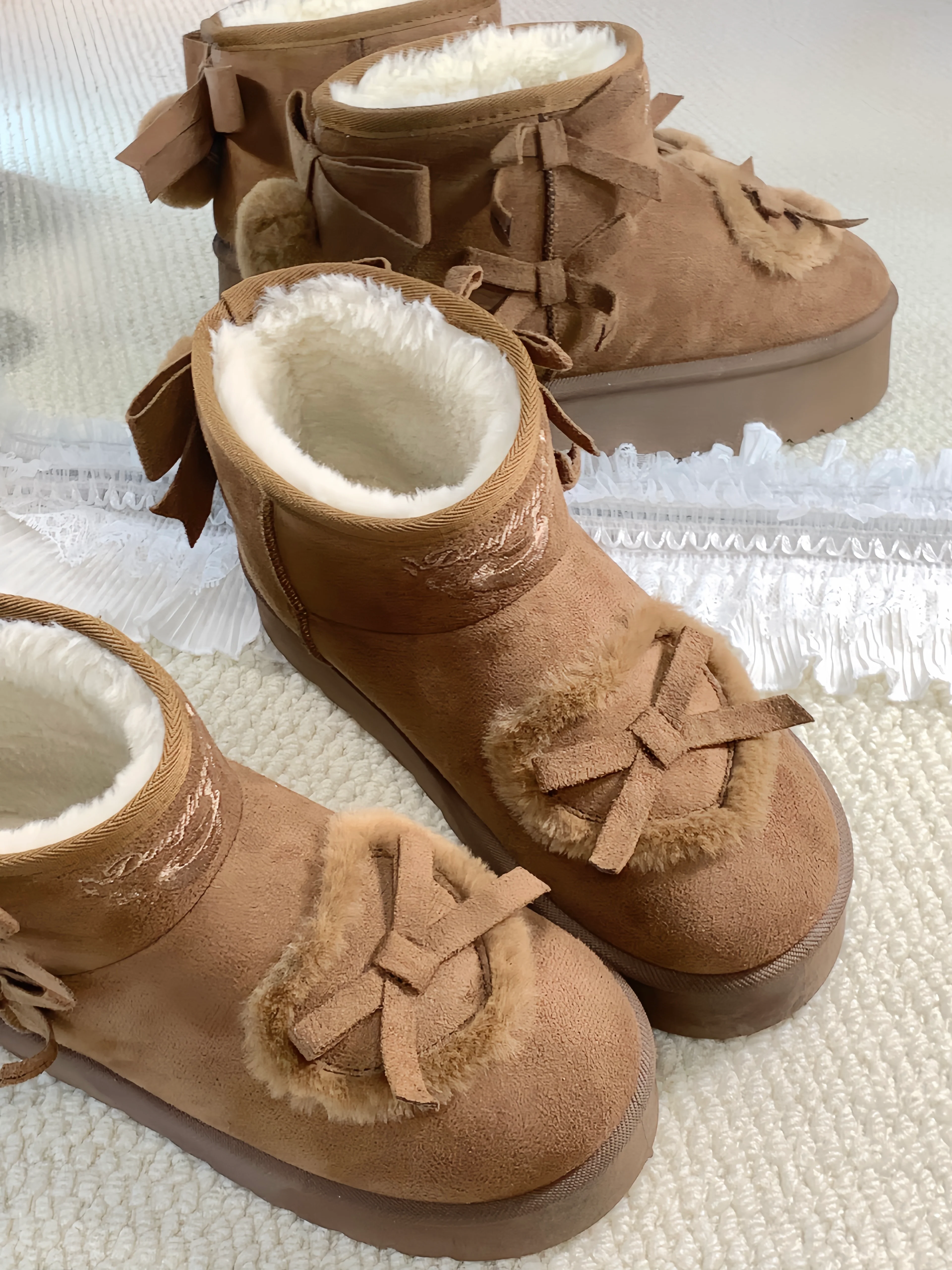 pink velvet heart-knot thick-soled snow boots - Image 9
