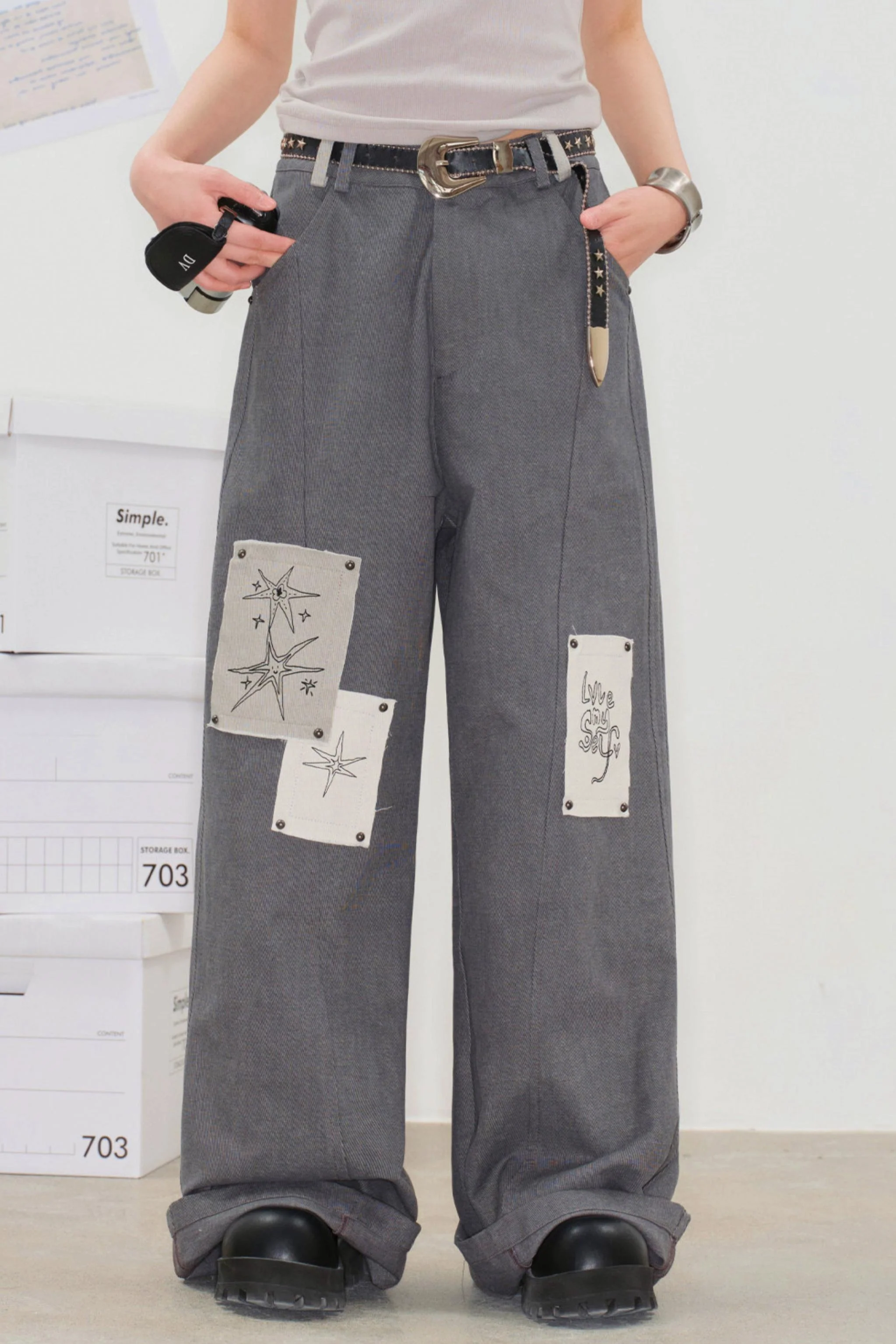 Pixel Patchwork Denim Pants - Image 15