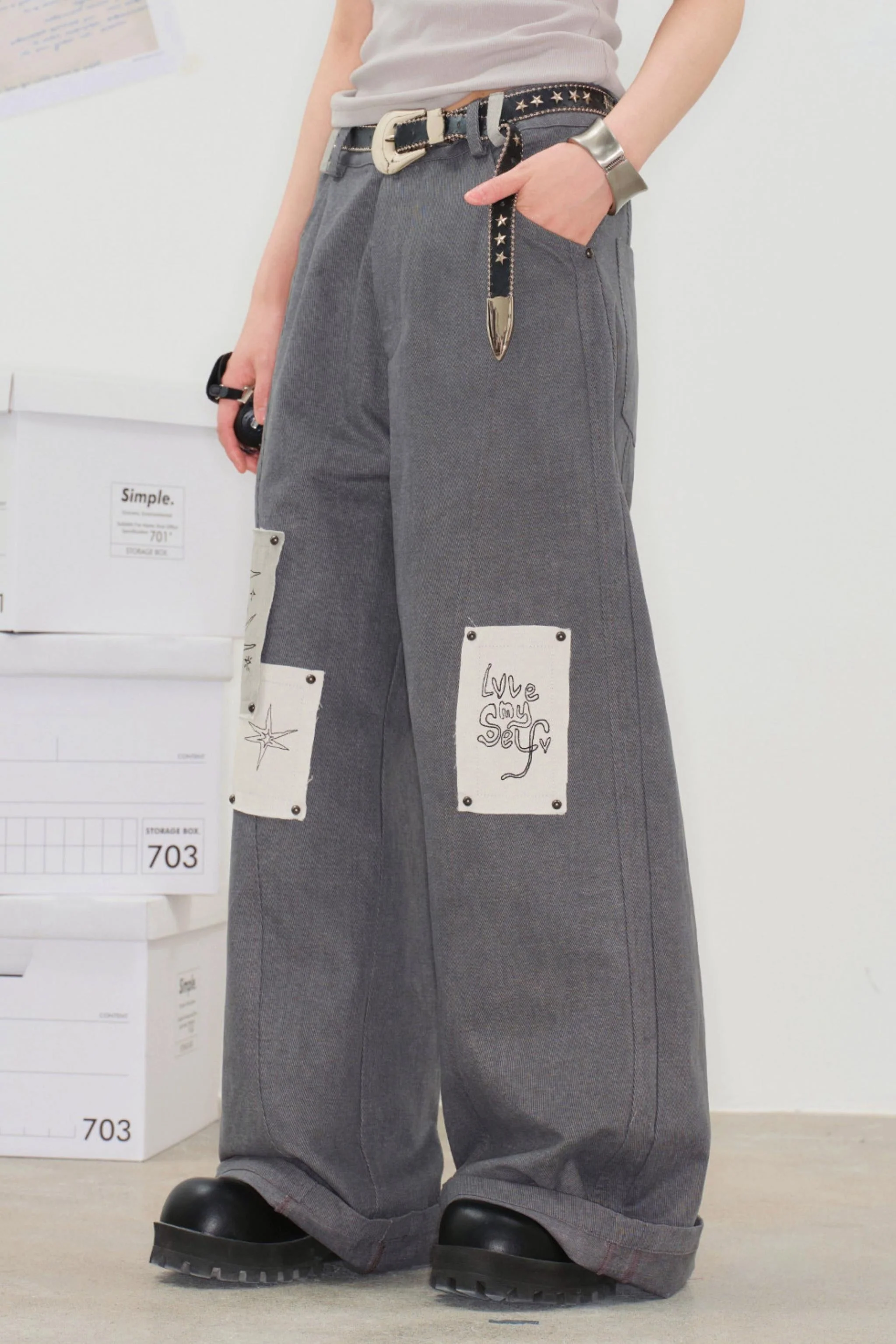 Pixel Patchwork Denim Pants - Image 3