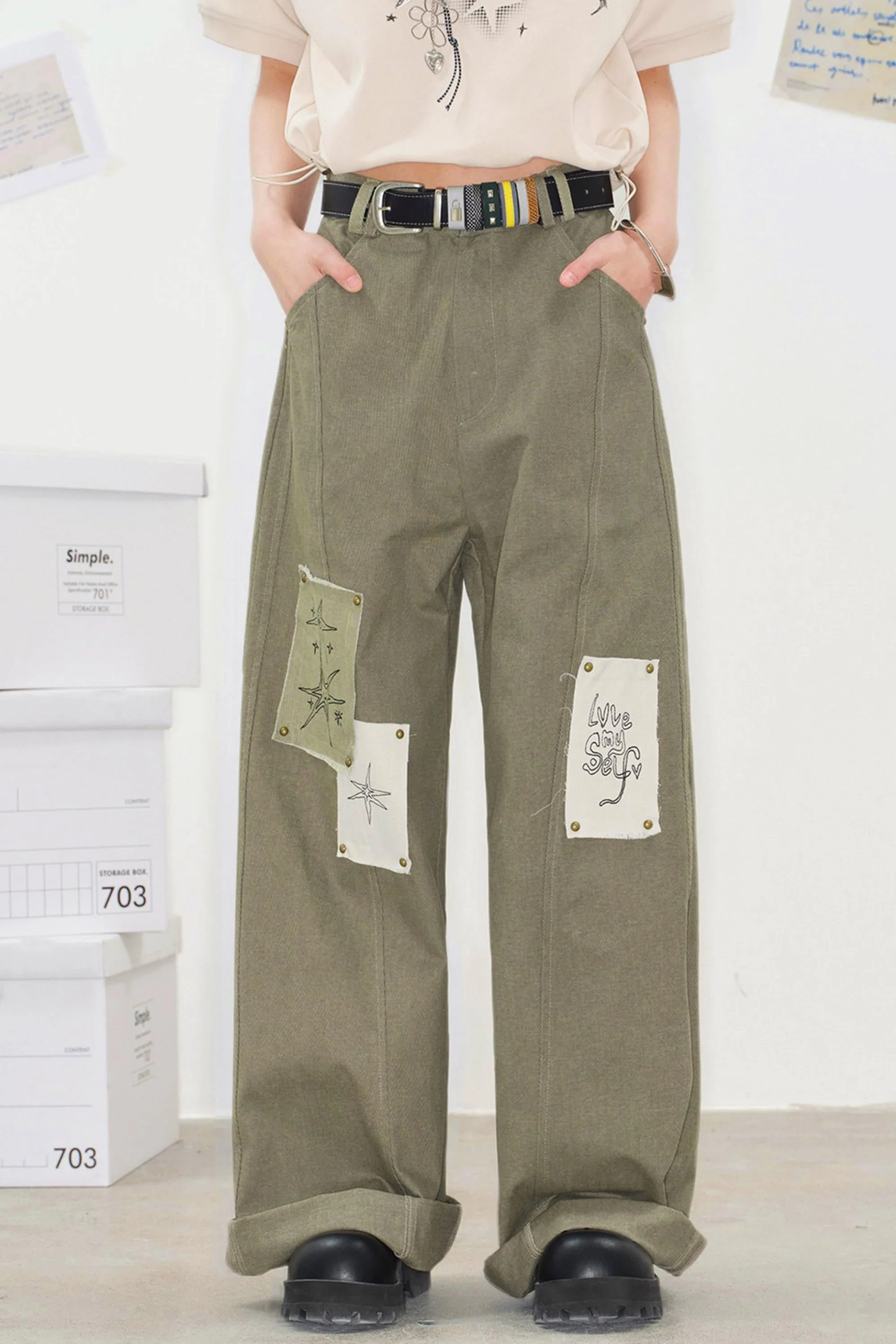 Pixel Patchwork Denim Pants - Image 8