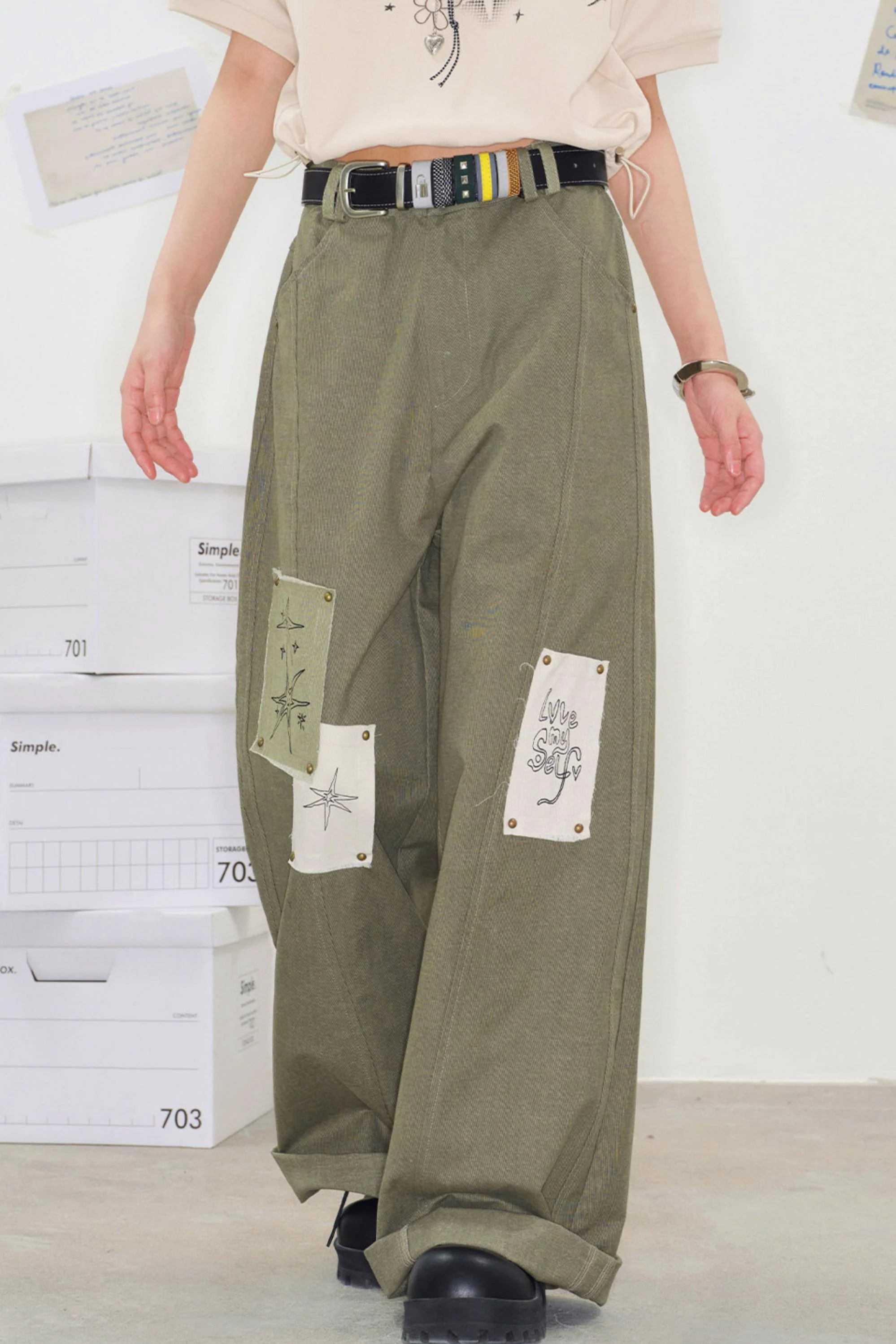 Pixel Patchwork Denim Pants - Image 9