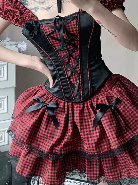 Plaid corset straps slimming dress - Image 3