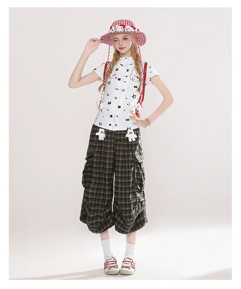 Plaid Culottes with White Bear Patch Detail - Image 3