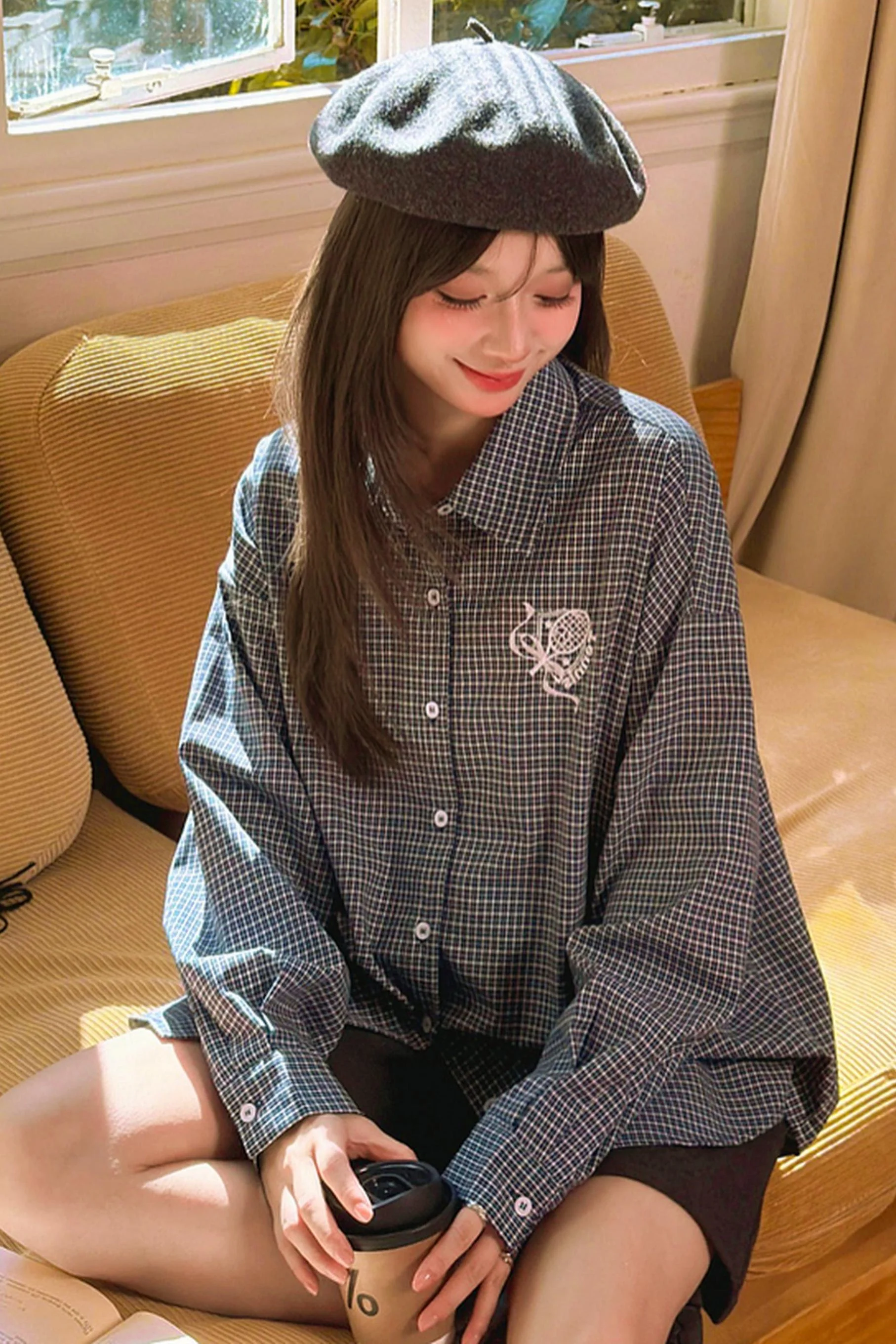 Plaid Embroidered Academy Blouse - Image 4