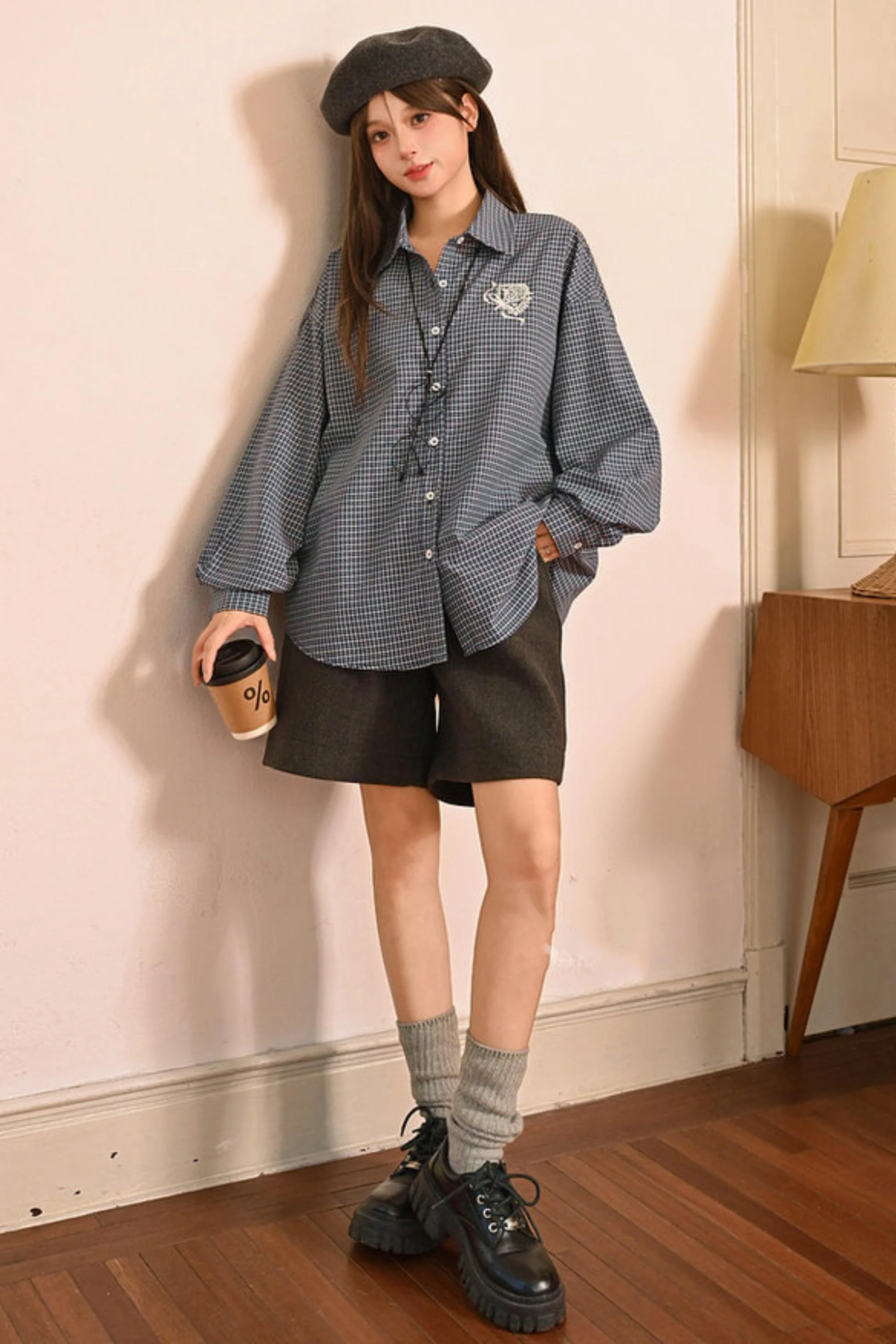 Plaid Embroidered Academy Blouse - Image 6