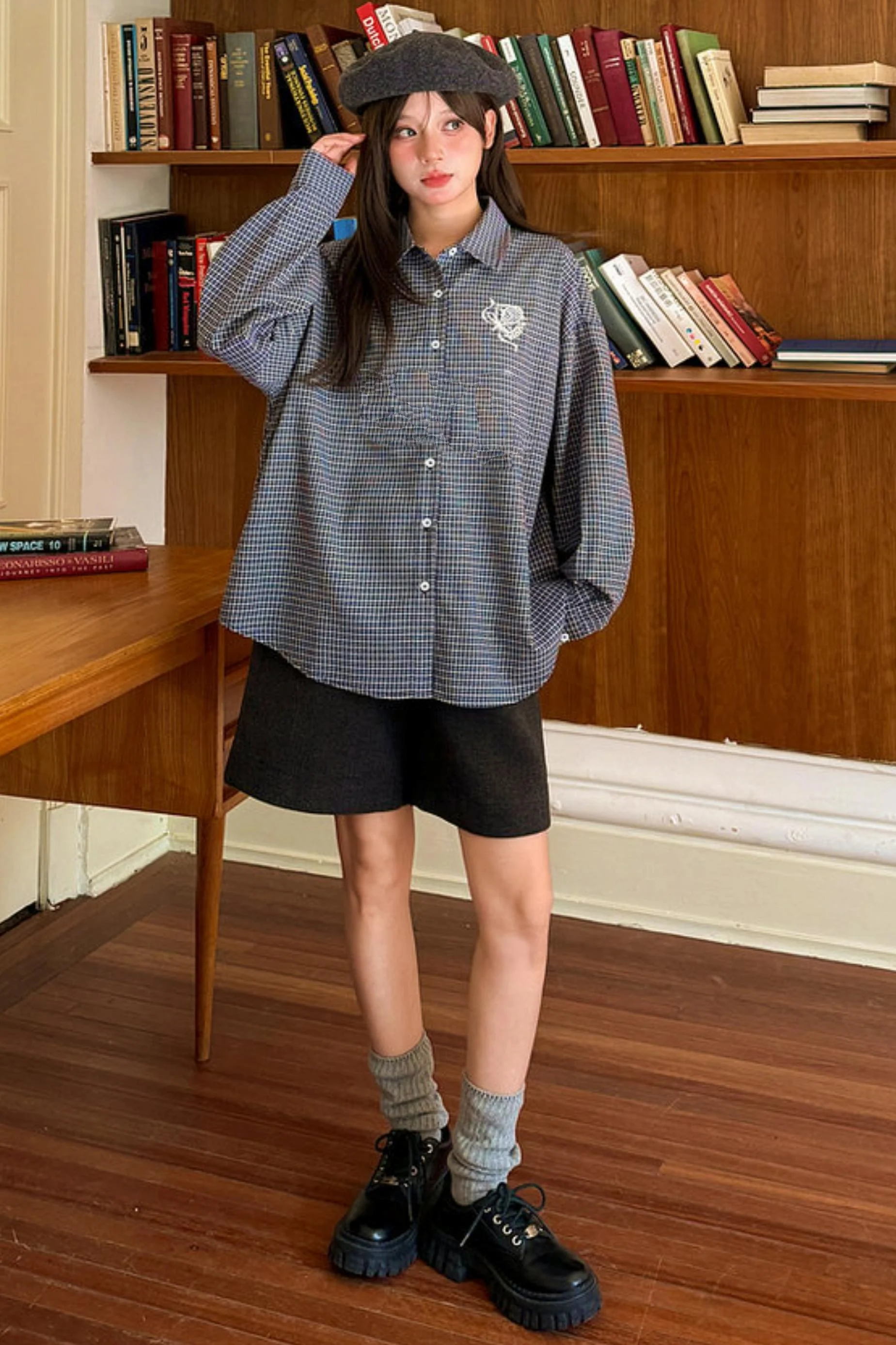 Plaid Embroidered Academy Blouse - Image 7