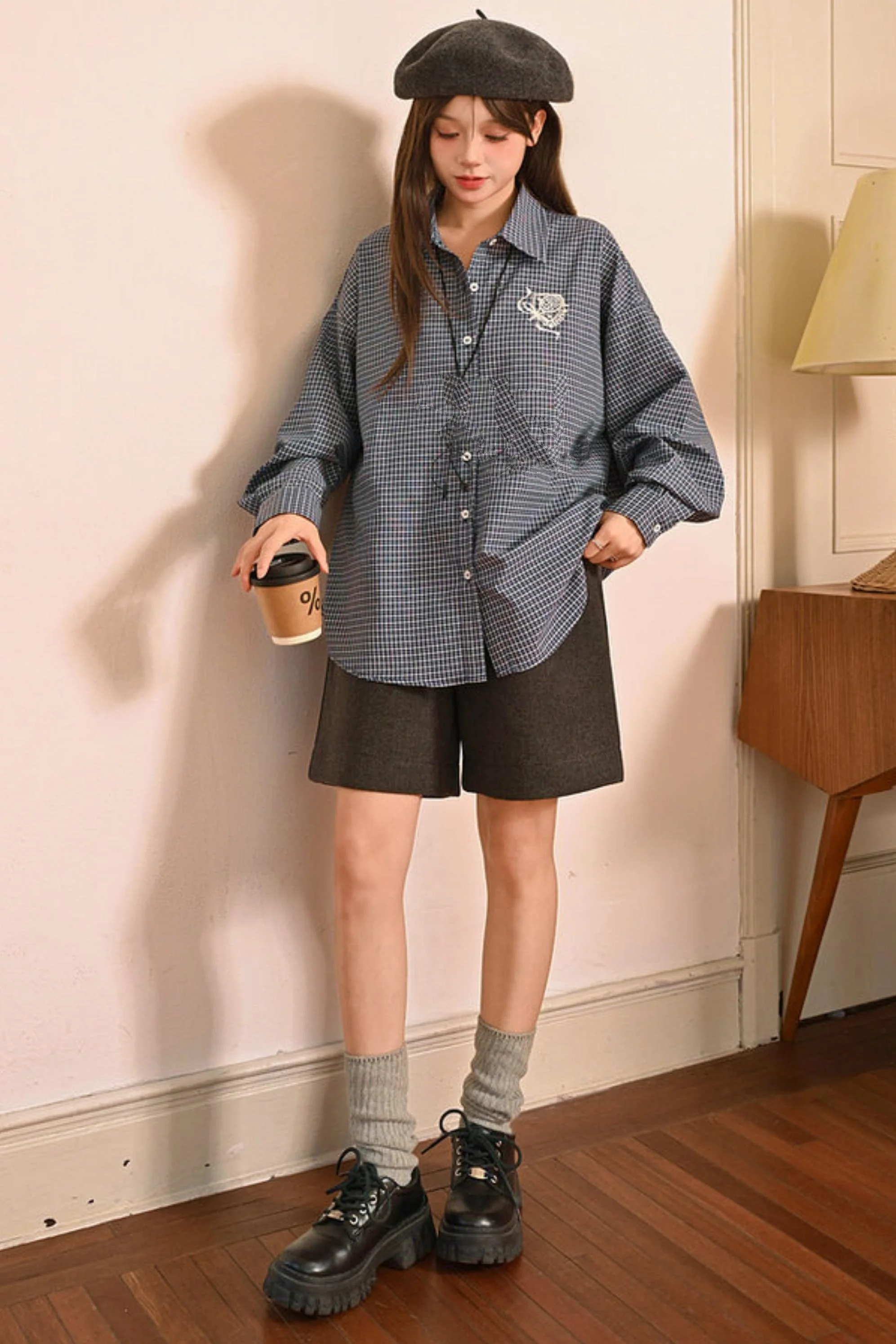Plaid Embroidered Academy Blouse - Image 8