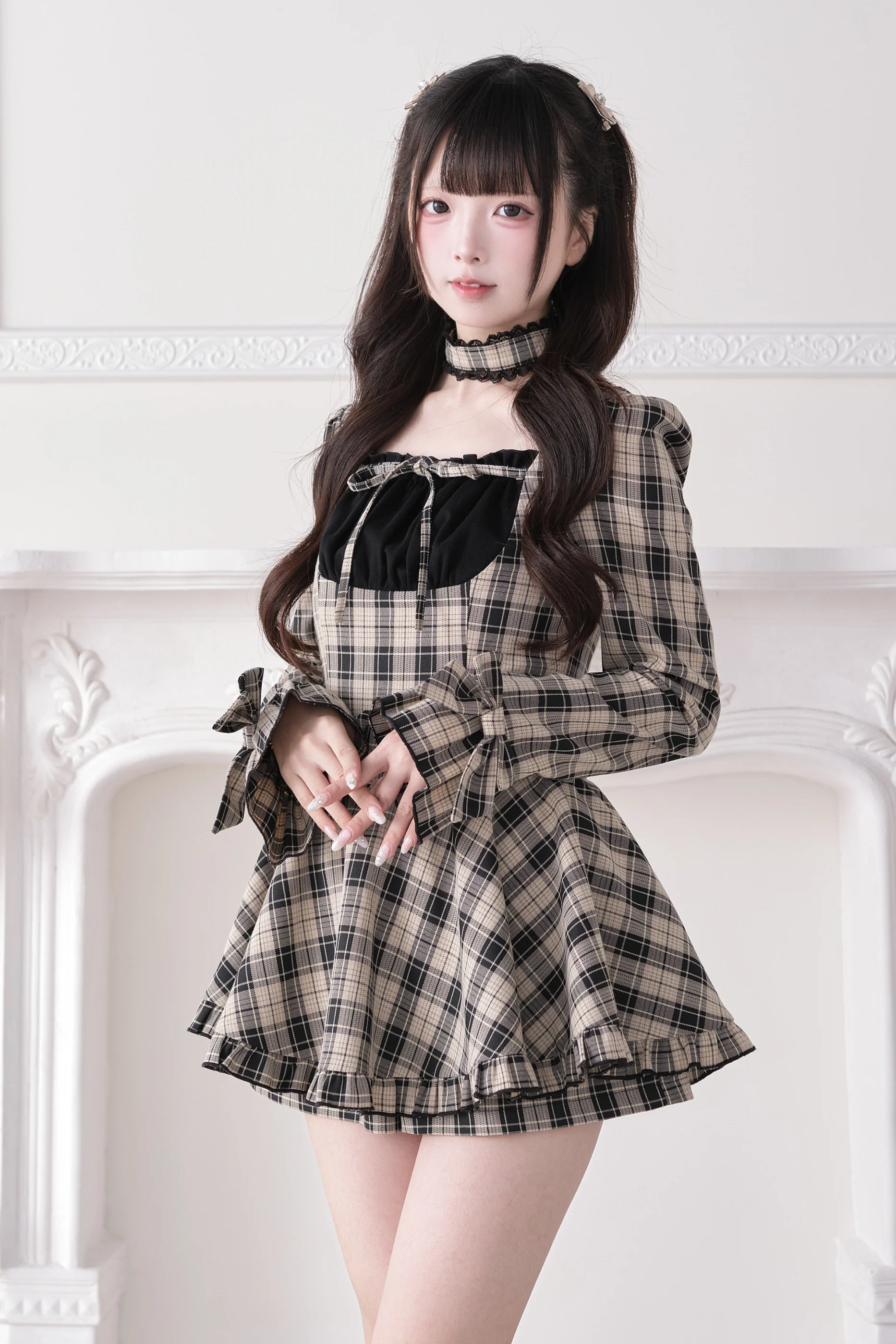 Check Ribbon Lace Dress - Image 4