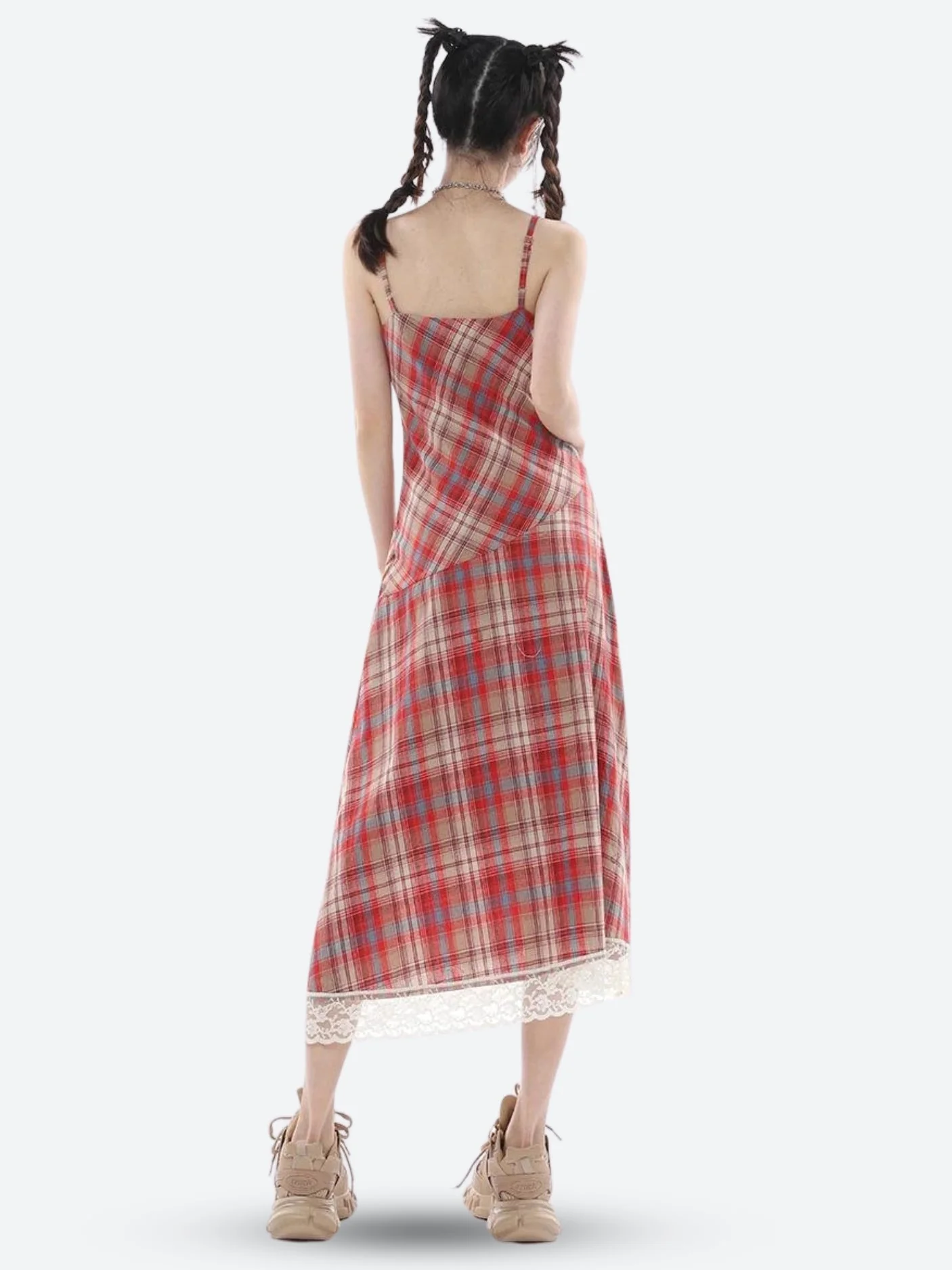 Plaid Lace Midi Dress - Image 2
