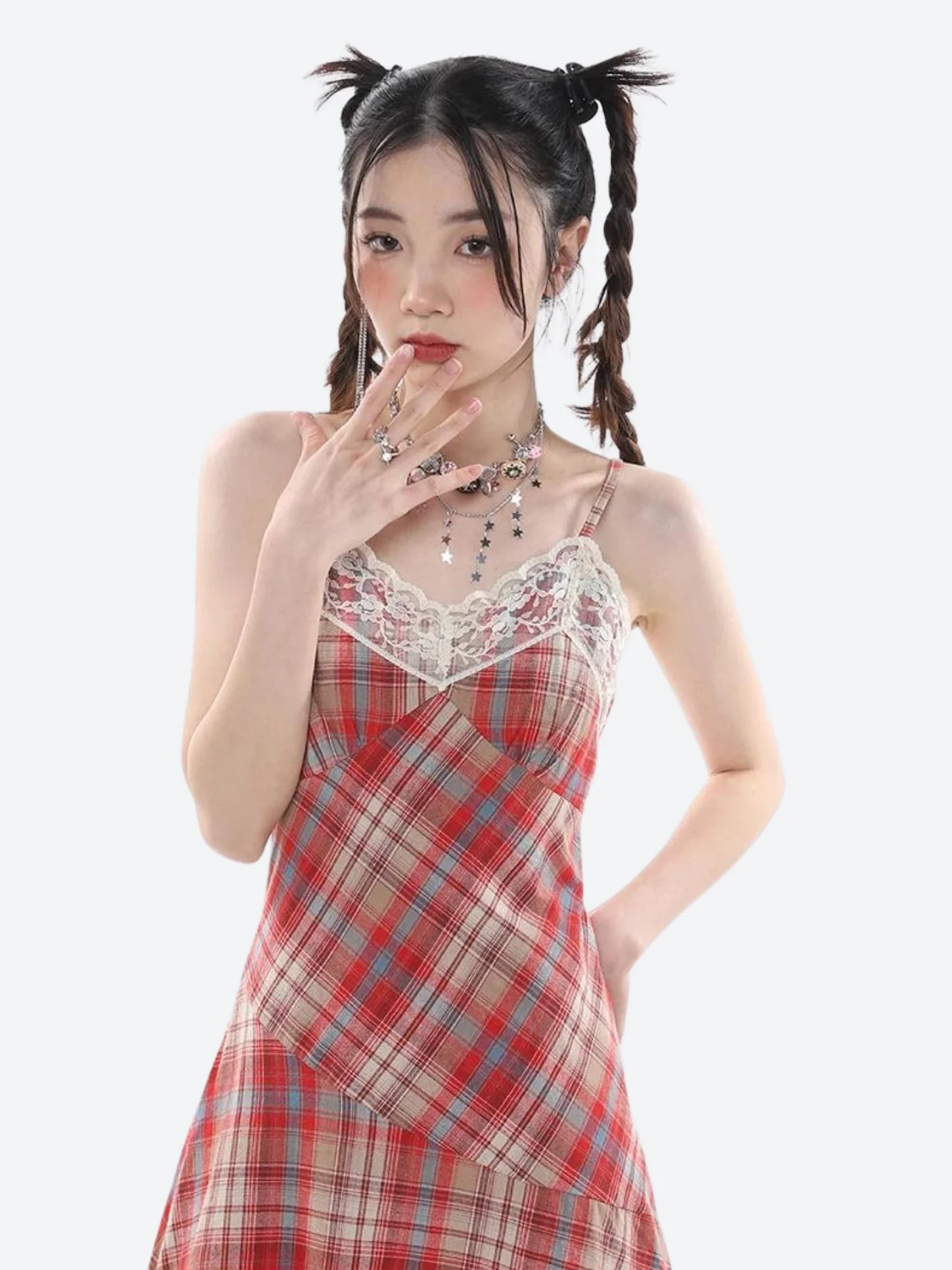 Plaid Lace Midi Dress - Image 3