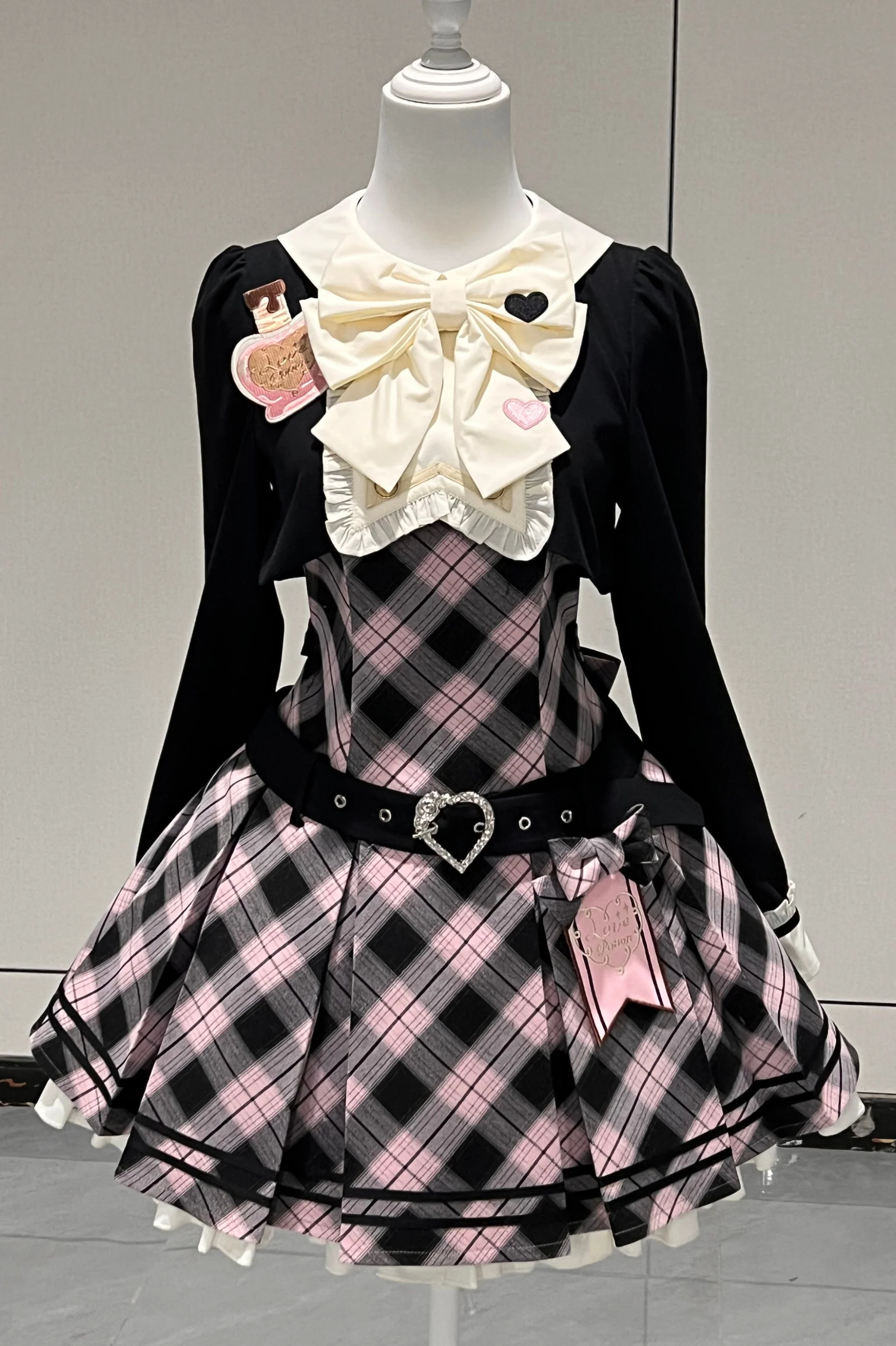 Check Sweet College Faux Two-Piece Dress + Beret