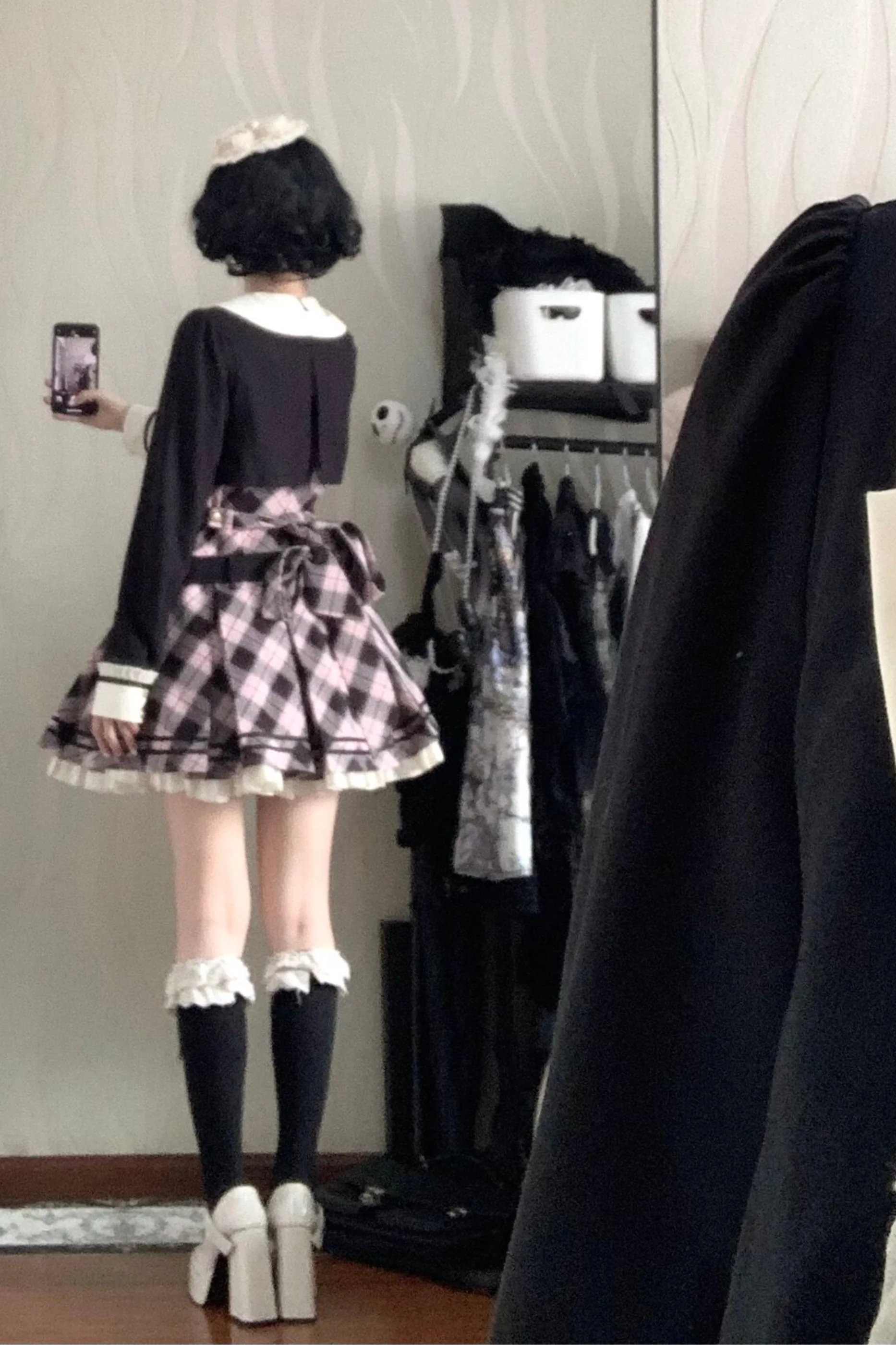 Check Sweet College Faux Two-Piece Dress + Beret - Image 10