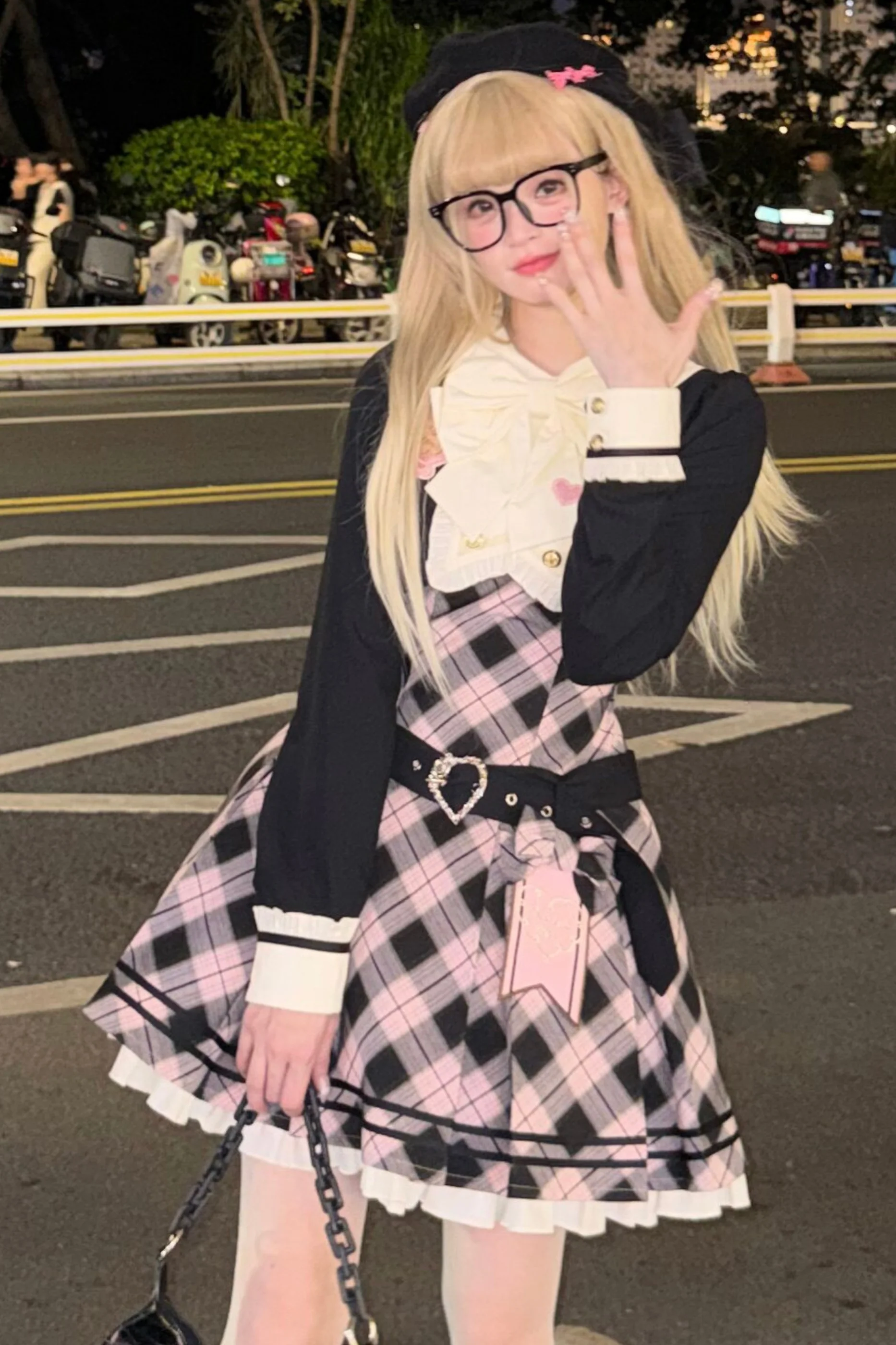 Check Sweet College Faux Two-Piece Dress + Beret - Image 12