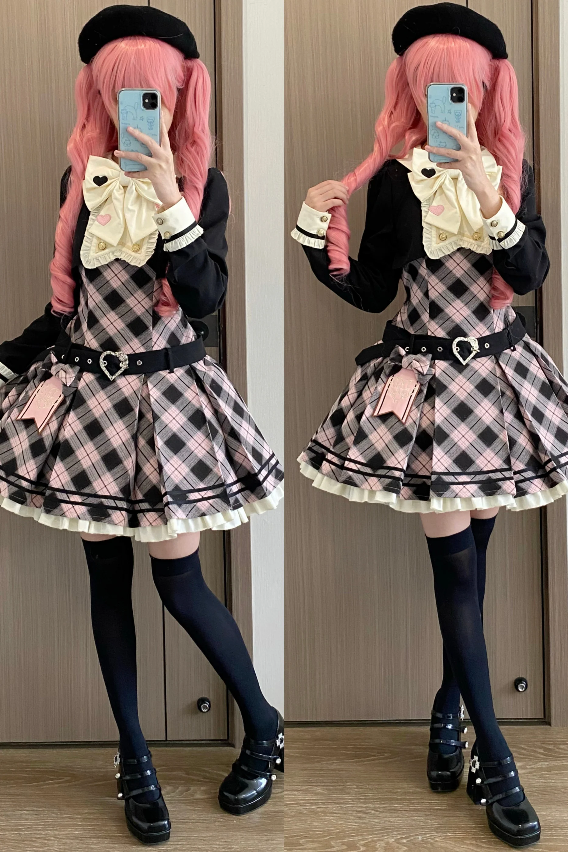 Check Sweet College Faux Two-Piece Dress + Beret - Image 22
