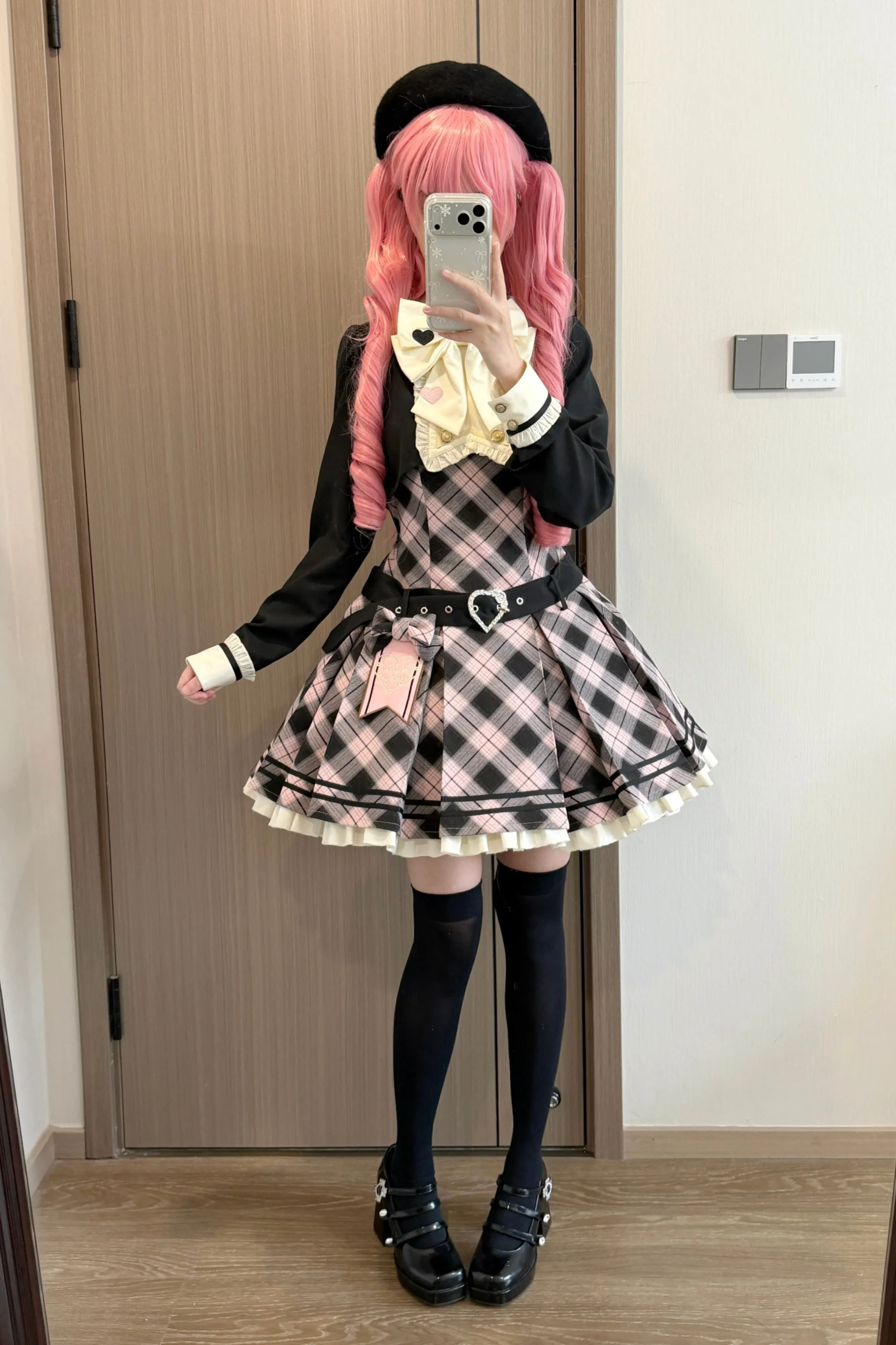 Check Sweet College Faux Two-Piece Dress + Beret - Image 24