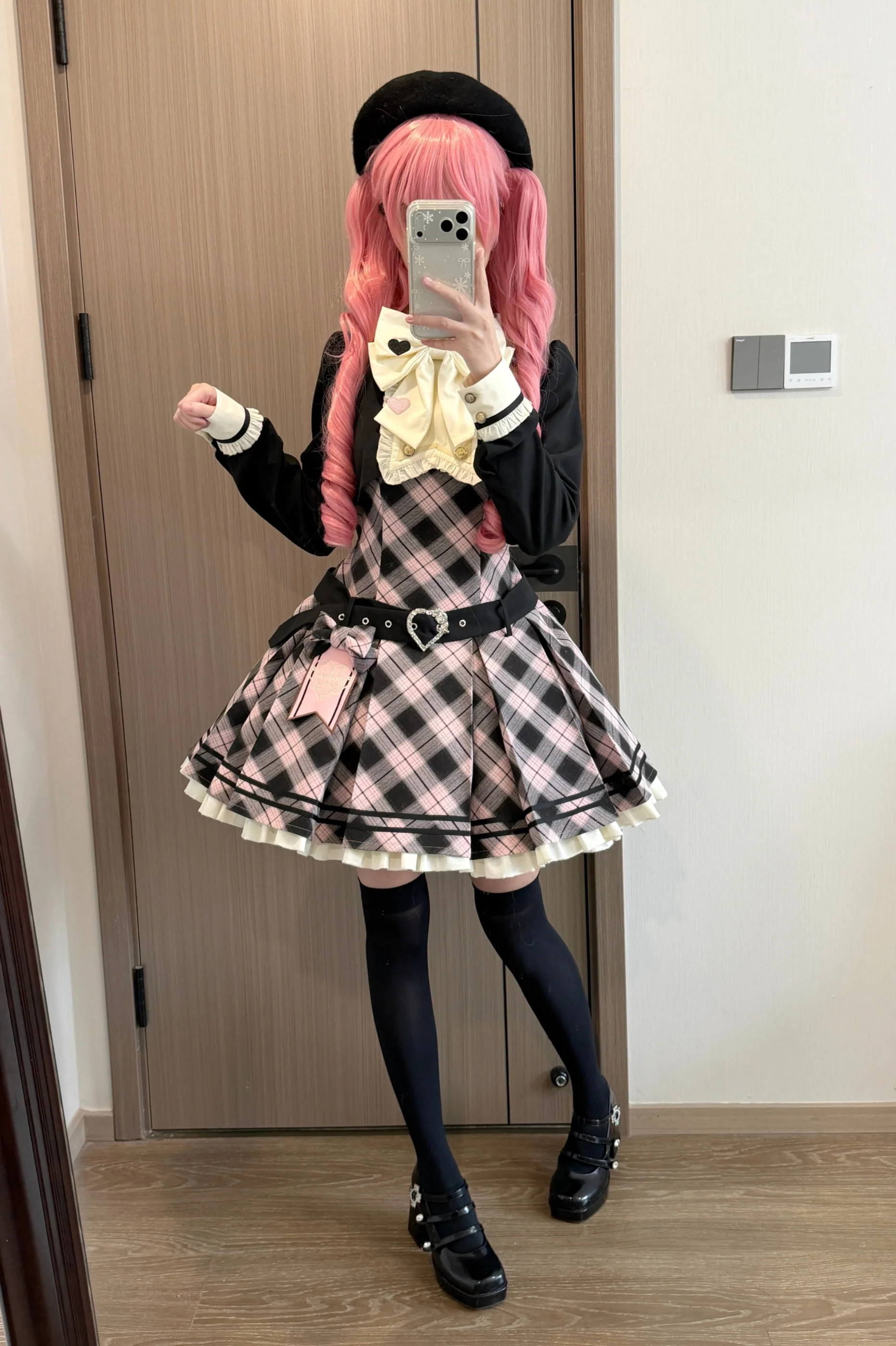 Check Sweet College Faux Two-Piece Dress + Beret - Image 25