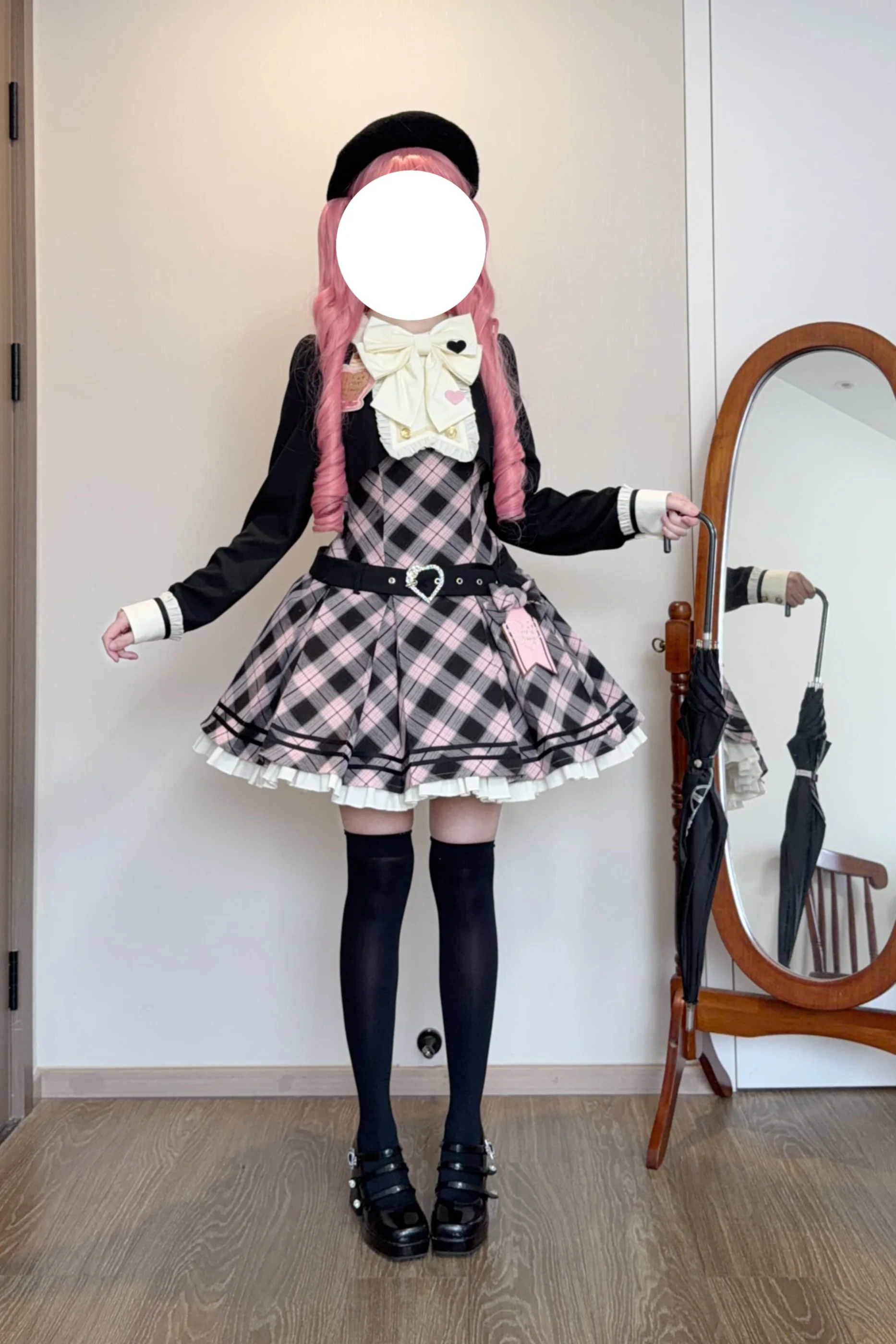 Check Sweet College Faux Two-Piece Dress + Beret - Image 26