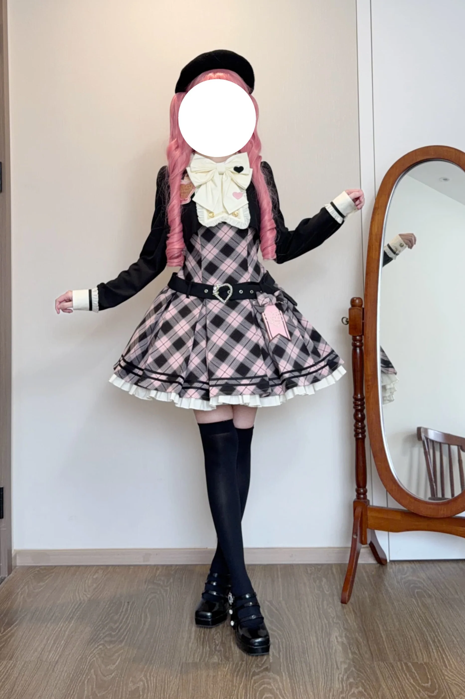 Check Sweet College Faux Two-Piece Dress + Beret - Image 27
