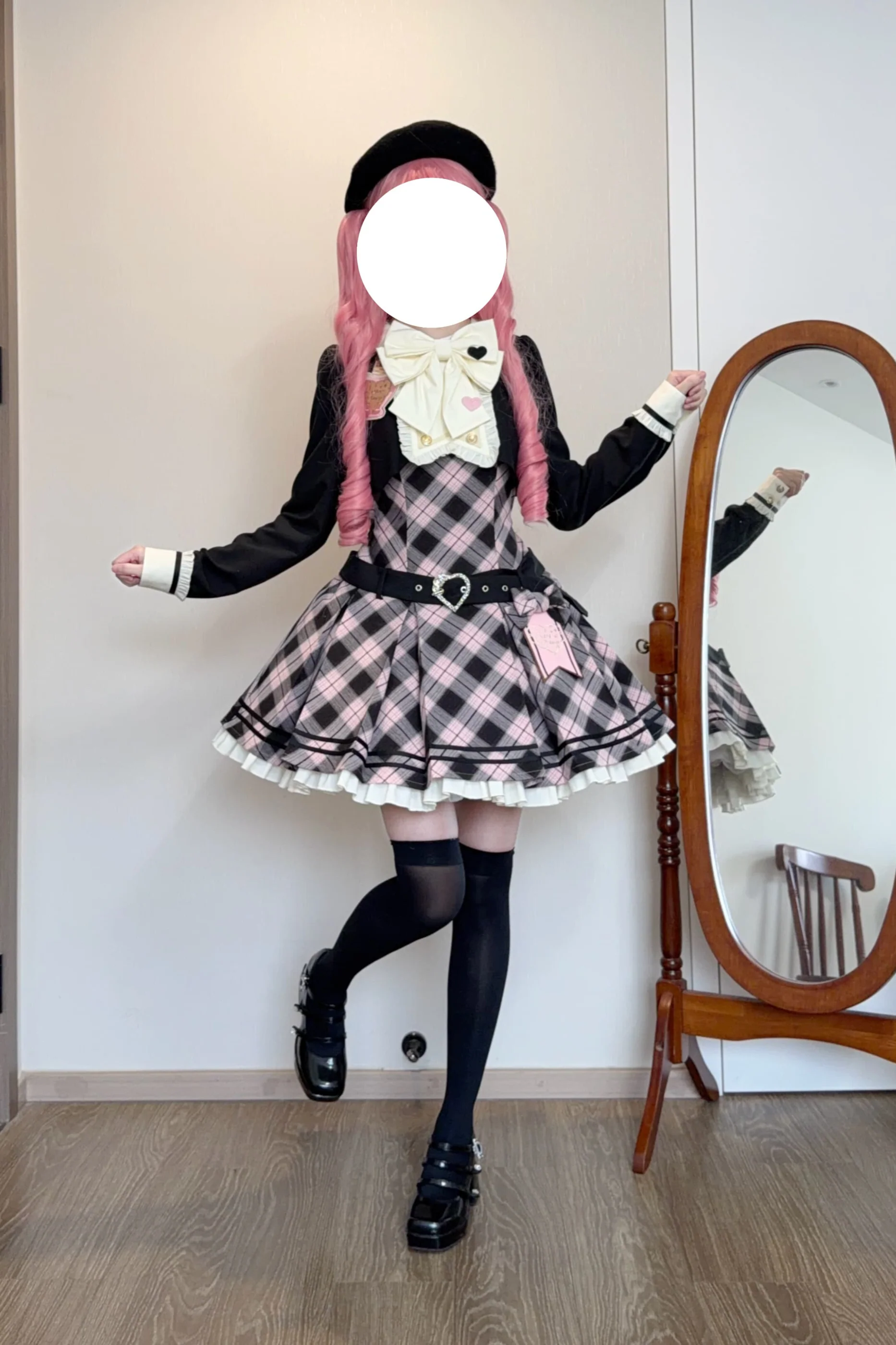 Check Sweet College Faux Two-Piece Dress + Beret - Image 28