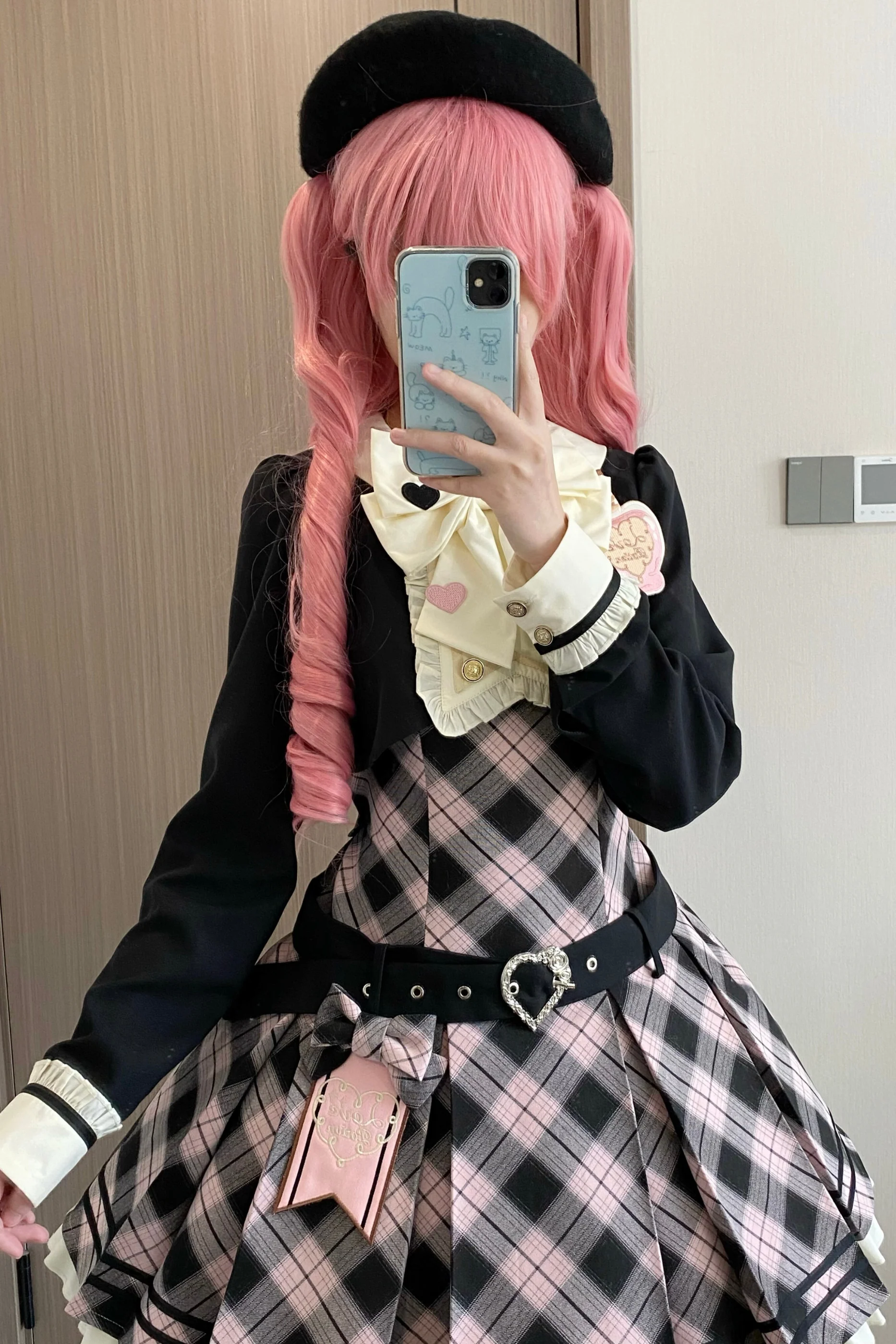 Check Sweet College Faux Two-Piece Dress + Beret - Image 29