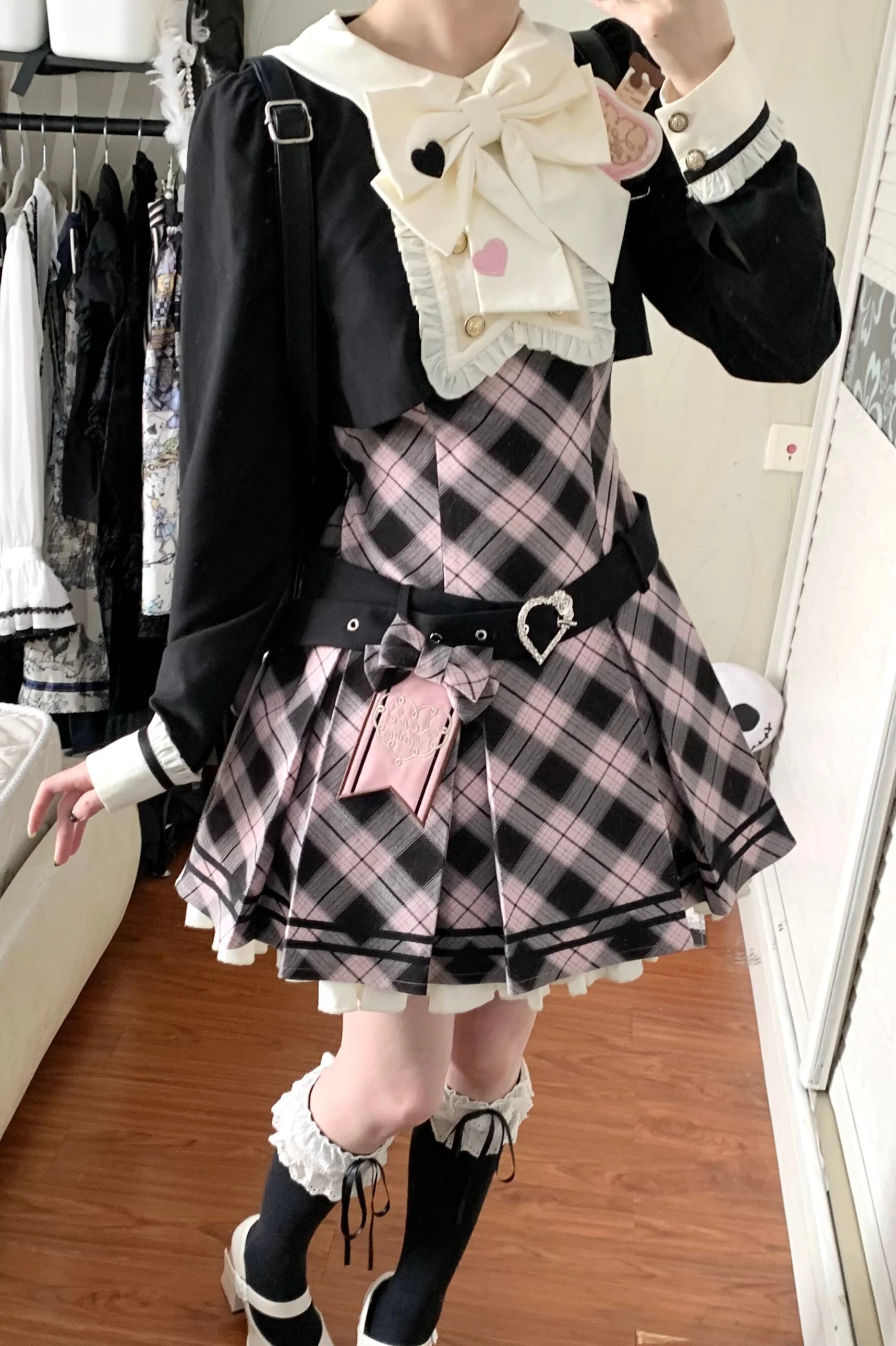 Check Sweet College Faux Two-Piece Dress + Beret - Image 6