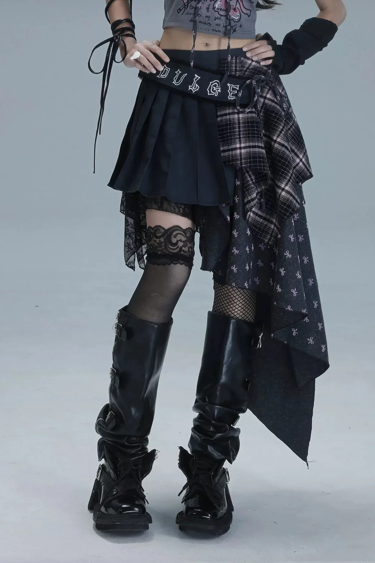 Check Patchwork Asymmetrical Skirt