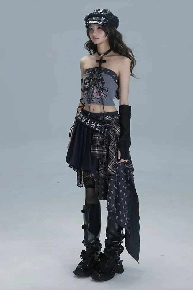 Check Patchwork Asymmetrical Skirt - Image 10